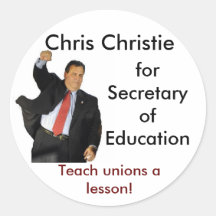 Chris Christie para la secretaria de la educación Pegatina Redonda