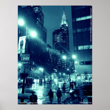 Chrysler que construye el poster azul 18x24 de NYC
