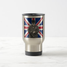 Churchill que presenta con la bandera británica taza de café