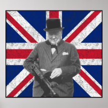 Churchill que presenta con un arma de Tommy Impresiones