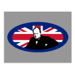Churchill y Union Jack redondo Postal
