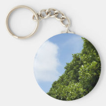 Cielo azul con la nube blanca y el follaje verde llavero personalizado