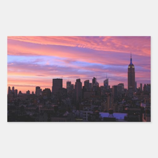 Cielo azul del Empire State Building, rosado blanc Rectangular Pegatinas