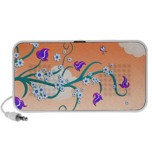 Cielo, flores de cerezo y mariposas anaranjados mini altavoces