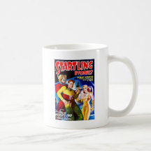 Ciencia ficción del vintage cómica la ciudad en el taza de café
