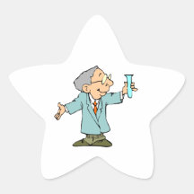 Científico lindo en capa del laboratorio calcomanía forma de estrella personalizadas