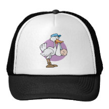 Cigüeña con el bebé gorras de camionero