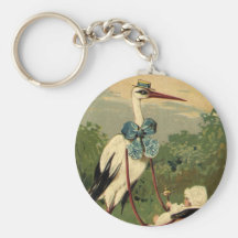 Cigüeña del Victorian del vintage y carro de bebé Llavero Personalizado