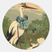 Cigüeña del Victorian del vintage y carro de bebé Pegatina