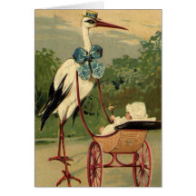 Cigüeña del Victorian del vintage y carro de bebé Tarjeta