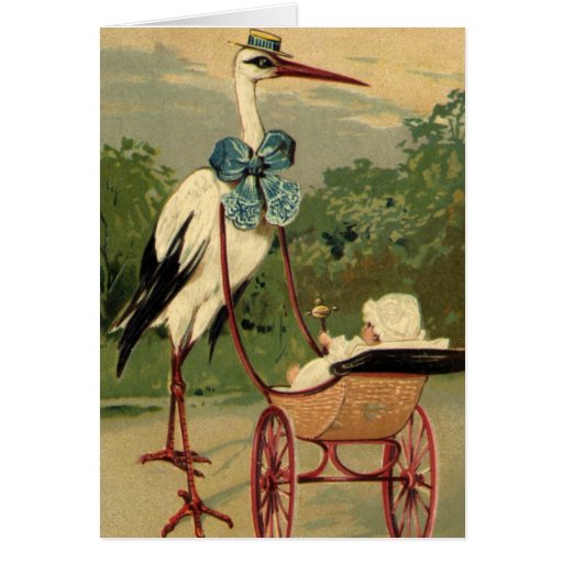 Cigüeña del Victorian del vintage y carro de bebé Tarjeta