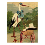 Cigüeña del Victorian del vintage y carro de bebé Postal