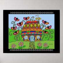 Cigüeña en una casa de Pysanka Poster