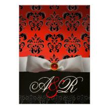 CINTA BLANCA ROJA y rubí NEGRO del MONOGRAMA del D Invitacion Personalizada