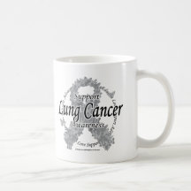 Cinta del cáncer de pulmón de mariposas tazas de café