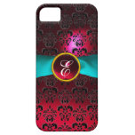 Cinta roja del blanco de Borgoña del MONOGRAMA FEM iPhone 5 Case-Mate Cobertura