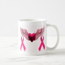 Cintas y corazón rosados del amor y de la ayuda tazas