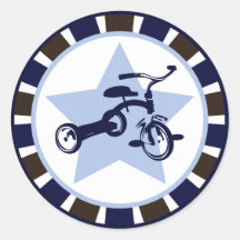 {Circo inspirado} triciclo azul Pegatina Redonda
