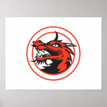Círculo chino rojo de la cabeza del dragón poster