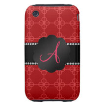 Círculos retros rojos del monograma iPhone 3 tough carcasas