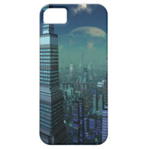 Ciudad extranjera con el UFO en cielo iPhone 5 Case-Mate Cárcasa
