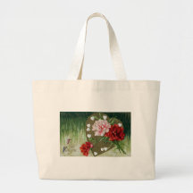 Claveles y tarjeta del día de San Valentín del vin Bolsa De Mano