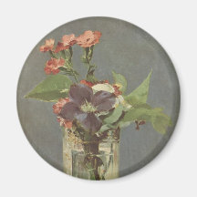 Clavo y clematis en un florero cristalino - Manet Iman De Frigorífico