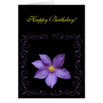 ¡Clematis púrpura, feliz cumpleaños! tarjetas