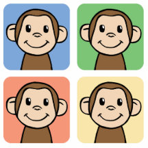 Clip art del dibujo animado con 4 monos felices esculturas fotográficas