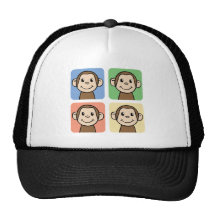 Clip art del dibujo animado con 4 monos felices gorros bordados