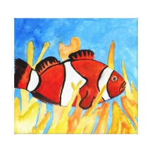 clownfish tropicales cuadrados de la pintura de lo impresión en lona estirada