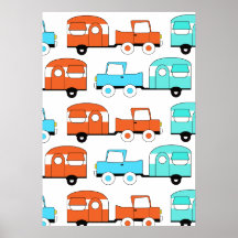 Coche anaranjado retro del vintage de la turquesa  poster