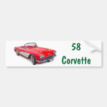 Coche clásico rojo convertible 1958 del Corvette Etiqueta De Parachoque