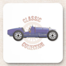 Coche de competición azul viejo del vintage usado  posavasos