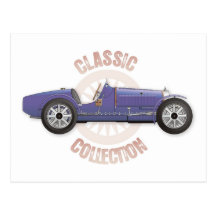 Coche de competición azul viejo del vintage usado  tarjetas postales