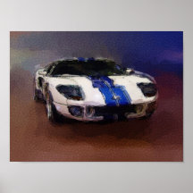 Coche de deportes azul y blanco posters