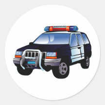 Coche policía del dibujo animado etiqueta