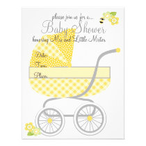 Cochecillo de bebé amarillo de la guinga invitaciones