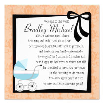 Cochecillo de bebé azul invitaciones