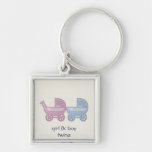 cochecillo de bebé rosado y azul llavero personalizado