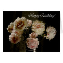 Coches felices de Birthsday de los peonies rosados Tarjeton