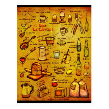 Cocina del La de Dans - tarjeta francesa del vocab Postal