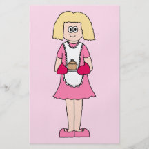 Cocinero en rosa y blanco tarjeton