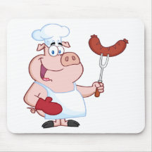 Cocinero feliz del cerdo con la bifurcación de la  alfombrilla de ratón