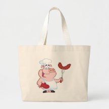 Cocinero feliz del cerdo con la bifurcación de la  bolsas lienzo