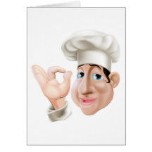Cocinero feliz que hace gesto aceptable tarjetas