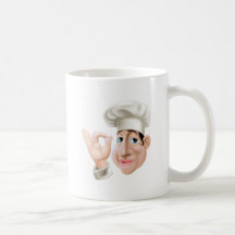 Cocinero feliz que hace gesto aceptable tazas de café