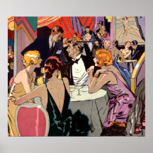 Cóctel del club nocturno del art déco del vintage posters
