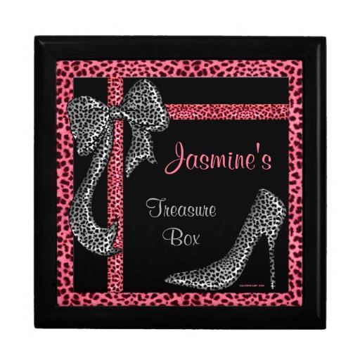 Cofre del tesoro personalizado guepardo rosado caja de recuerdo