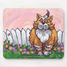 Cojín de ratón del gato del jengibre, cielo rosado alfombrillas de ratón